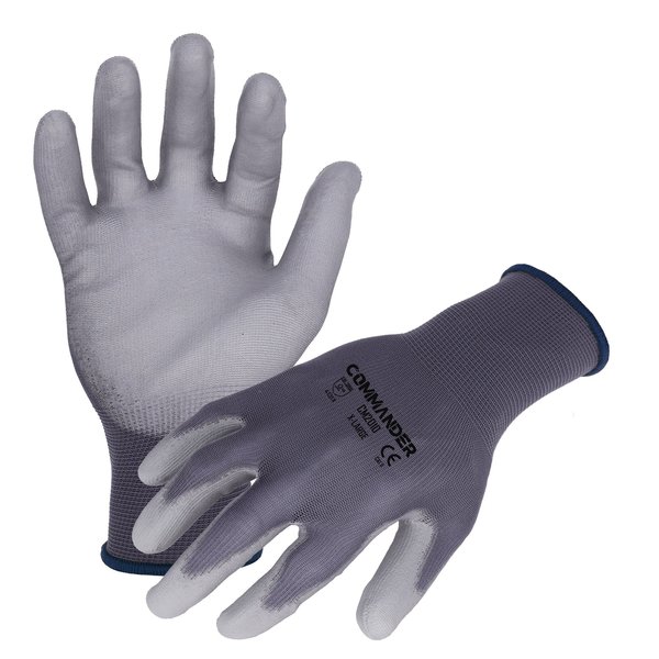 Azusa Safety Commander 13 ga. Nylon Work Gloves, Polyurethane Palm Coating, Gray, L CM2010